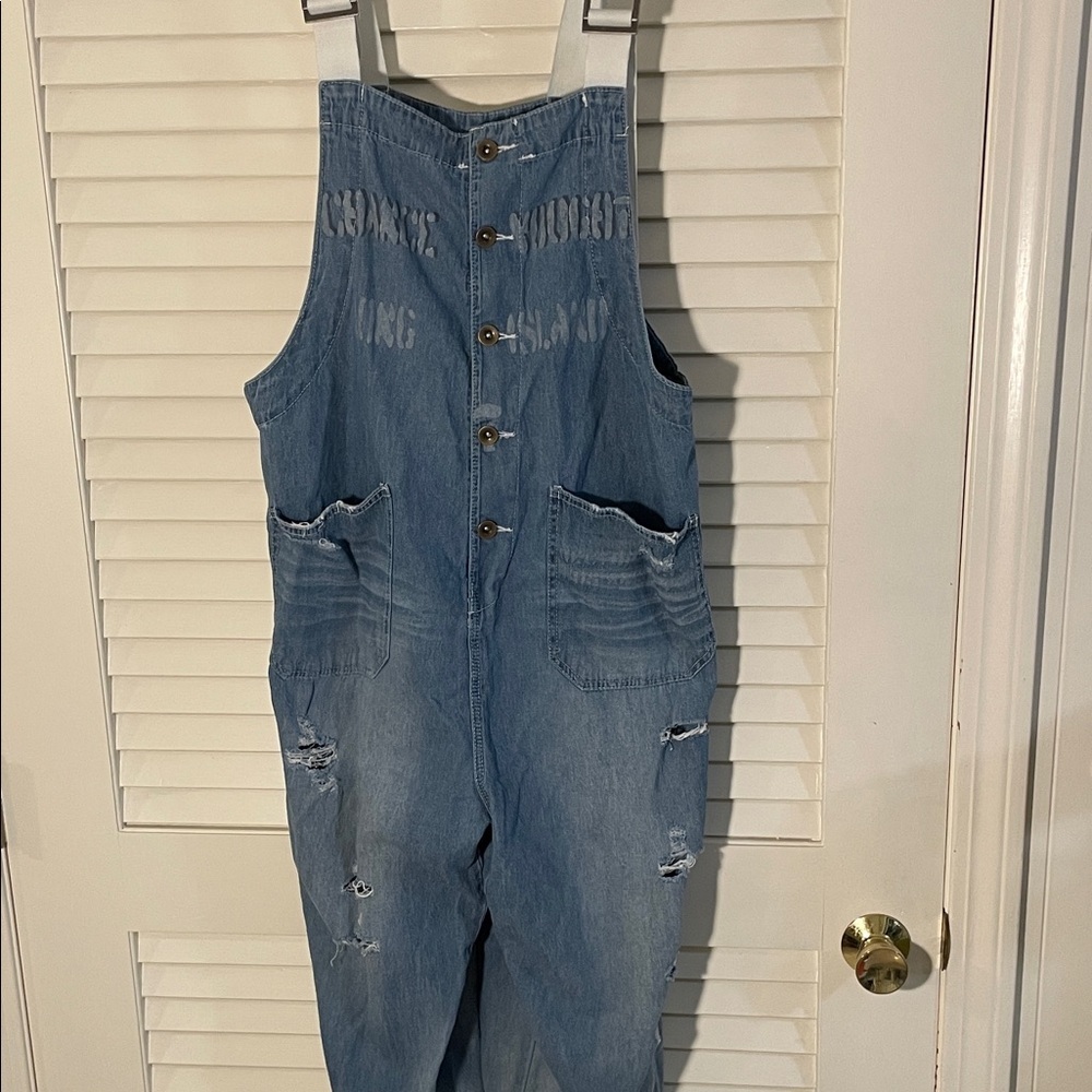 Monthorigin Hand Paint Distressed Lightweight Stylish Denim Adjustable Overalls
